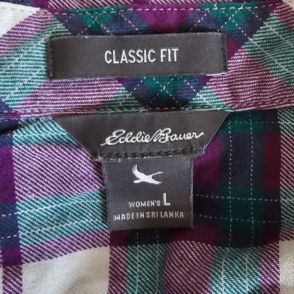 Eddie Bauer Women's Plaid Shirt - Purple, Green, White